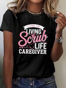 Women's Casual Short-Sleeved Crew Neck T-Shirt, The First Choice For Spring And Summer, With A Care-Inspired Design - Unisex Loose Cotton Short-Sleeved Crew Neck T-Shirt In An Urban Vintage Style. - 黑色 - 查看 6