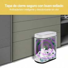 Botes de Basura8L Cubo De Basura Automático Con Sensor Para Baño Cubo de Basura de Plástico Botes de Basura Inteligente inteligente con tapa para Inodoro Blanco con borde negro - Blanco con borde negro - Ver 3