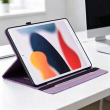 GLANDOTU Compatible With Apple Galaxy Tablet Case Purple Embossed Floral PU Leather Tablet Case With Card And Pen Slots Flip-Cover Stand Case - Purple - View 3