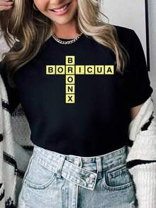Women's 100% Cotton Puzzle Graphic T-Shirt, Bronx Boricua Nuyorican NY New York Puerto Rico Design - 黑色 - 查看 8