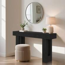 63" Long Console Table For Entryway, Rectangular Wooden Side Table For Behind The Sofa, Farmhouse Style Entry Table For Entryway, Hallway Or Living Room. - 黑色 - 查看 5
