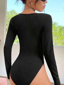 ajustado de cuello cuadrado - Negro - Ver 2