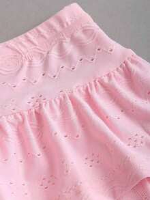 Falda con volantes en capas estilo A con tela texturizada negra y encaje en contraste, estilo evasé y estilizador, inspirado en la década 2000 - Rosa Pálido - Ver 6
