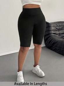 Leggings básicos de color liso para mujer de talla grande, apropiados para shorts de verano hasta la mitad del muslo, adecuados para personas de estatura talla grande baja, leggings de cintura alta, para uso diario, ocio, deportes, vera - Negro 4 - Ver 7