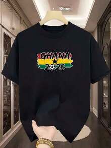Unisex African Soccer Graphic Tee | Vintage Black Stars Inspired Print,% Cotton Casual Short Sleeve - Black - View 3