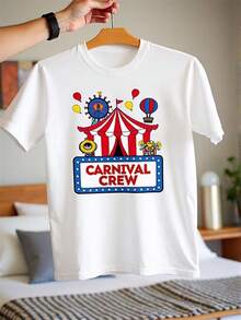 T-Shirt With A Great Carnival Crew Theme Park Design, Made Of Pure White Fabric That Is Soft To The Touch, Breathable, And Has Moderate Stretch. This Casual Short-Sleeved Shirt Is Perfect For Everyday Wear And Is Not Restrictive. A Circus-Themed T-Shirt, Ideal For Matching Family Outfits, Perfect For Parties And Family Vacations, Daily Wear, Summer Wear, Outdoor Playwear, Warm-Weather Clothing, And Makes A Great Gift. - 白色 - 查看 7