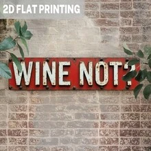 2D Flat, 1pc "Wine Not?" Metal Wall Sign - Vintage Distressed Red Finish Decor, Suitable For Kitchen, Bar, Man Cave & Wine Cellar, Retro Font - A - View 5