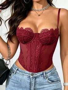 1 pieza Camiseta corta de encaje, adecuada para citas, fiestas y salidas casuales de verano - Burdeos - Ver 4