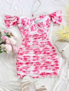 YHHSoleia Vestido ajustado de hombros descubiertos de malla de punto para vacacionesYHH - Multicolor 3 - Ver 5