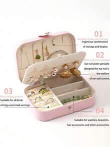 1pc Portable Jewelry Box, Snap Closure Jewelry Storage Box, Makeup Box, Zipper Jewelry Gift Box, Multi-Layer Compartment Storage Box, Travel Jewelry Box, Vanity Storage Box, Room Decor - Multicolor - View 6