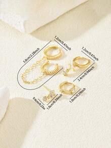 4 Stücke hochwertiges geometrisches Blumen-Modeschmuck-Set in Kupfer-Goldton, geeignet für den täglichen Gebrauch und als Geburtstagsgeschenk für Freunde - Verschiedenfarbig - Übersicht 4