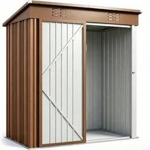 5X3 FT Galvanized Steel Outdoor Storage Shed, Rust Resistant Waterproof Metal Tool Shed With Lockable Doors For Backyard Patio Lawn, Brown - Dark Grey - View 9