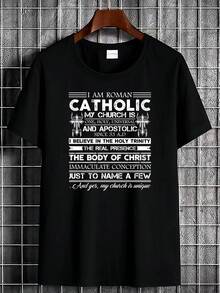Roman Catholic Faith T-Shirt For Men And Women - Christian Church Clothing With "I Am Catholic And Apostolic" Design, Soft Breathable Fabric, Round Neck Short Sleeve Casual Outfit, One - 黑色 - 查看 1