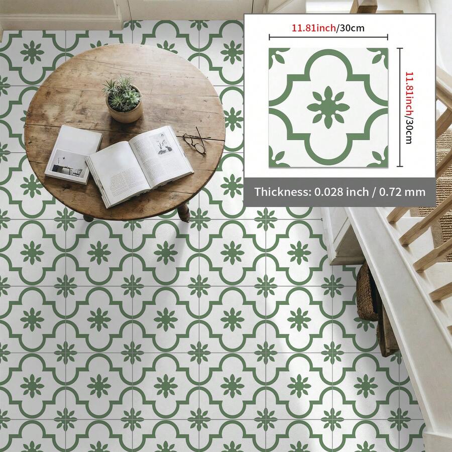 Set de 12 pegatinas de pared con patrón floral francés, pegatinas decorativas retro y gruesas para azulejos de baño, piso y pegatinas antideslizantes con flores y ladrillos para la renovación del fondo de la cocina, pegatinas de pared extraíbles - PTS008 - Ver 1