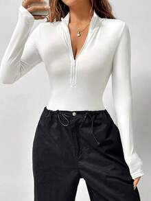 de manga larga de unicolor casual para mujer - Blanco - Ver 5