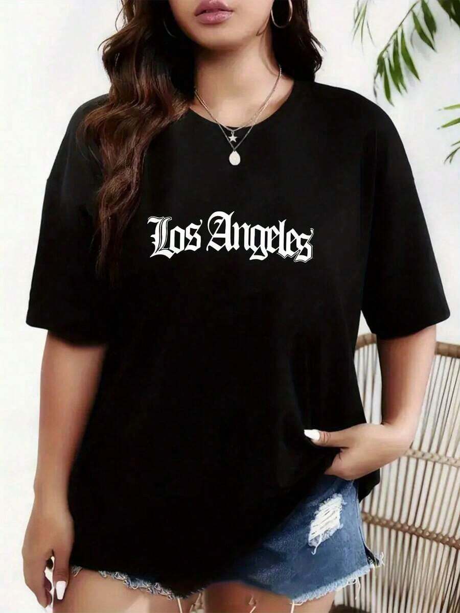 Women's T-Shirt With Creative Print, Fashionable For All Seasons, Simple, Casual, Comfortable, Soft, For Fitness, Daily Outdoor Sports, Versatile Style For All Seasons, Breathable, Round Neck, Short Sleeve - High Quality - 黑色 - 查看 1