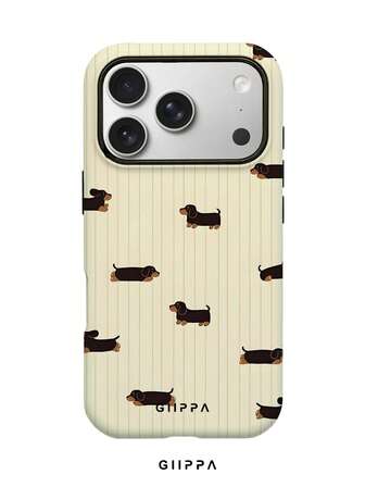 GIIPPA Capa para iPhone 17 Pro Max com estampa de listras mostarda e dachshund preto, compatível com iPhone 16 Pro Max, 15 Pro Max e 14 Pro Max. Design elegante e divertido, típico do estilo coreano. Ideal para presentear sua namorada no Natal, Dia dos Namorados, Páscoa, casamentos e aniversários.
