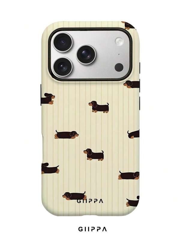 GIIPPA 1 Piece Mustard Striped With Black Dachshund Design Phone 17 Pro Max Case, Suitable For Phone 16 Pro Max, 15 Pro Max, 14 Pro Max, Korean Stylish And Interesting Phone Case, Compatible With 11/12/13/14/15/16 Pro Max Plus, Elegant Design Suitable For Both Men And Women, Ideal Gift For Girlfriend On Christmas, Valentine's Day, Easter, Wedding Season And Birthday