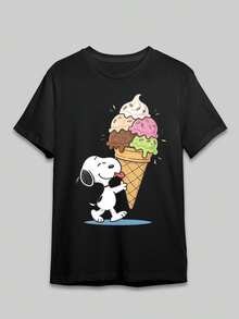 Giant Ice Cream T-Shirt For Men And Women, Unisex, Funny, 183g Cotton - Short Sleeve Crew Neck T-Shirt For Everyday Use, Machine Washable - Perfect For Summer And Outdoor Activities. - 黑色 - 查看 6