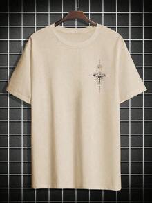 Men's Printed Off-Shoulder T-Shirt - Khaki - View 2