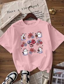 Cute And Kawaii Style Short-Sleeve T-Shirt, Fashionable Short-Sleeve T-Shirt For Spring And Summer 2026, Made In Mexico, 180 Grams. Cartoon Print, Couple Design, Suitable For Indoor Or Outdoor Wear. Crew Neck, Unisex, Ideal For Office And Leisure. One-Piece Pack. - PK-P631577SLNDXZGY560 - 查看 1