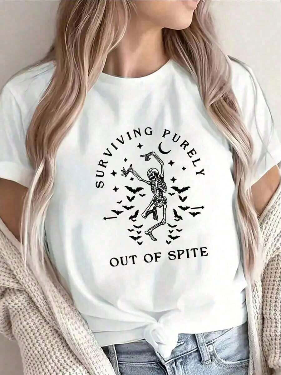 One Lightweight And Durable Black Short-Sleeved T-Shirt With A Graphic Design That Reads 'Surviving Solely Through Pure Anger'. Ideal For Casual Outings At Home, Cafes, Or Outdoor Activities, It Features A White Print On 180g 100% Cotton Black Material. - 白色 - 查看 1