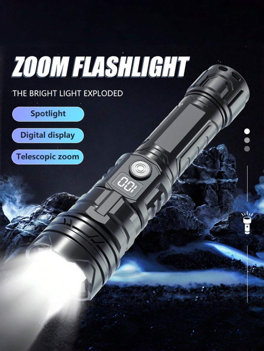 Portable Outdoor Rechargeable Flashlight With Strong Strobe And Telescopic Focus Functions, Magnetic Attachment, Long Battery Life For Outdoor Use, COB Work Light, Suitable For Home, Camping, Repair, And Emergencies, Household Lighting, Compact Flashlight, Portable Design, Handheld Spotlight, Telescopic Flashlight, Outdoor-Specific. - A - View 1