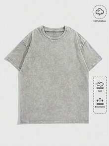 Women's & Men's ROMWE MEN Camiseta de verano de manga corta con cuello redondo casual y versátil de unicolor para hombre - Gris - Ver 1