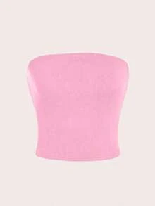 Top corto azul marino para mujer, top tubo casual ajustado adecuado para el verano - Rosa Pálido - Ver 1