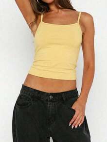 Top de lencería de moda para mujer  y camiseta sin mangas de rayas de primavera/verano con cuello redondo y ajuste casual, adecuada para vacaciones en la playa y uso casual diario - Amarillo - Ver 9