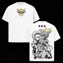 Men's T-Shirt With Mahoraga Print, A005 White Sketch Style, 100% Cotton Fabric, Soft And Breathable. Japanese Anime Design, Black Short Sleeve T-Shirt For Anime Fans And Urban Style, Perfect For The Look - 白色 - 查看 10