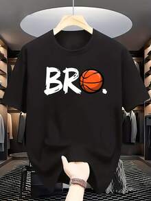 Men'S Vintage Basketball T-Shirt - Features a BRO Letter And Hoop Graphic Print, Short-Sleeved, Designed for Casual Wear with a BRO Letter Court Design - a Stylish Print T-Shirt for Men Resembling a Jersey - Negro - Ver 1