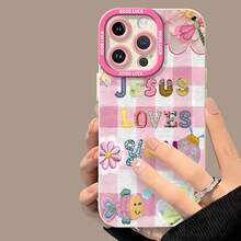 Tema floral "Jesús te ama" en rosafunda de teléfono Fundas compatibles con ,Apple,VIVO,OPPO,,, y Honor.Fabricadas en silicona TPU,ofrecen protección contra golpes y caídas. - Blanco - Ver 4