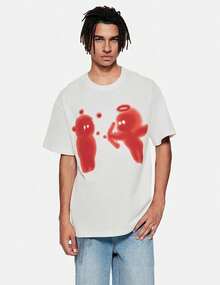 Camiseta Gráfica Oversize para Hombre Vamtac, Estilo Y2k Vintage con Diseño de Flecha de Cupido, Manga Corta, Ropa Urbana 2JHC - Blanco - Ver 2