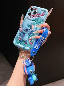 Disney Lilo And Stitch Phone Case : 3D Fluffy Pattern Border Protector Phone Soft Phone Case With A Free Cute Stitch Bracelet Chain Lanyard, Stitch, Lilo, Angel, For Apple 17 Promax 17 Pro 16 15 14 13 12 11 Pro Max XS Max X XR Soft Cover Summer Phone Case - White - View 4