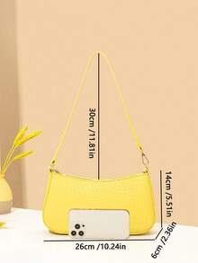Bolso de hombro tipo baguette con estampado de cocodrilo, adecuado para el uso diario y los viajes - Amarillo - Ver 2