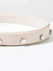 1pc Solid Color Retro PU Leather Thin Headband, Versatile Stylish Maillard Color Hair Accessory For Women, Suitable For Daily Outfit Matching In Summer Hairband - Beige - View 3