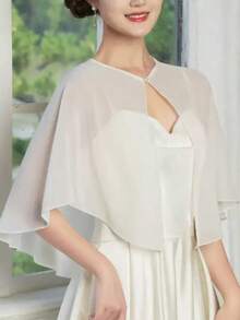 1 chiếc khăn choàng voan trắng thanh lịch, phụ kiện váy cưới tối giản, chống nắng, mặc hàng ngày, khiêu vũ, kiểu công chúa gợi cảm với cúc ngọc trai giả, thích hợp cho tiệc tùng, sinh nhật. - trắng - Xem 4