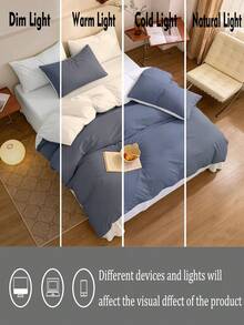 Conjunto de cama azul e branco de 3 peças, inclui 1 capa de edredom e 2 fronhas, tecido macio e confortável para o lar, disponível em várias cores, ideal para quartos de estudantes, decoração de quarto simples e moderna, lavável à máquina, sem enchimento. - Azul - Ver 5