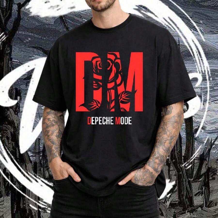 Oversized White T-Shirt In A Retro 80s English Style, New Wave Music Style, Unisex Commemorative T-Shirt From A Band's 1986 Tour. Women's Shirts, Women's Sweatshirts, Women's Casual Summer Sweater Blouse, Prom Dresses - 黑色 - 查看 1