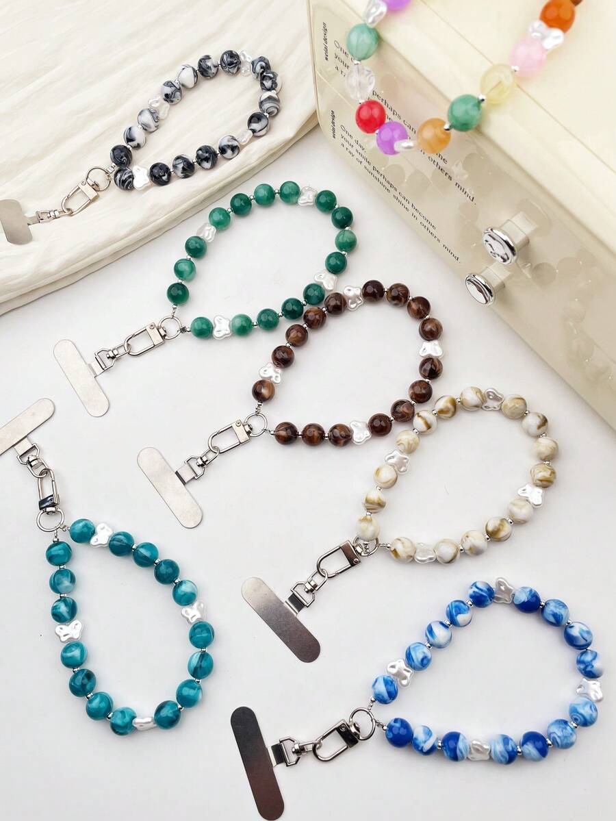 1pc Tie Dye Beaded CCB Faux Baroque Phone Lanyard, Minimalist Wrist Phone Anti-Lost Chain With Metal Spacer - Multicolor - View 1