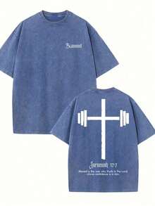 High Quality T-Shirts With Retro Letter Print, Modern And Versatile, Round Neck T-Shirts, Men's Outerwear. - Royal Blue - View 5
