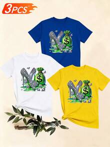 Women's T-Shirts, Women's T-Shirts, Fashionable Casual Short-Sleeved One-Piece T-Shirt With High Heel Shoe Print, Purse And Diamonds,  Top, Comfortable And Breathable. - 1件黑色隨機圖案 - 查看 6