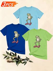 Camisetas de mujer, camisetas de mujer, camiseta casual de una pieza con un divertido estampado de una rana con zuecos, cuello redondo, manga corta, cómoda para el uso diario. - 1 patrón aleatorio blanco - Ver 6