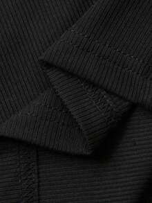 Chaqueta corta casual de verano de unicolor, de cuello redondo, de manga larga y con abertura frontal, ajustada para mujer - Negro 2 - Ver 6