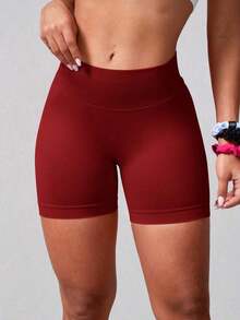 2 piezas Pantalones cortos de mujer de cintura alta, unicolor, elásticos y sin costuras, para yoga, fitness, deportes al aire libre y verano - Multicolor 4 - Ver 6