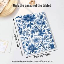 1pc Indigo Floral Pattern Flip Cover Tablet Case With Pencil Slot, 360 Degree Rotating Stand, Built-In Pen Slot, PU Leather Case With Auto Sleep/Wake Function, Suitable For Back To School, Valentine's Day, Holiday Gifts - Multicolor - View 2
