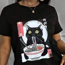 100% cotton Camiseta de manga corta para mujer con diseño único, corte holgado y estampado para el verano - Negro - Ver 6