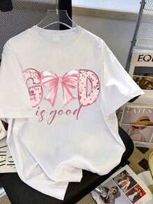 Print T-shirts T-shirts Women's Letter Basic T-shirts for Women Camiseta divertida Cotton T-shirts for Women Suéter de chica adolescente Tween dulce con patrón de mariposas y letras, camiseta de cuello redondo, nueva colección primavera/verano PVJC - Blanco - Ver 1
