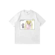 Camiseta unisex de manga corta con estampado gráfico de dibujos animados de Sailors Moons, Usagis y Luna, vista trasera. - Blanco - Ver 1